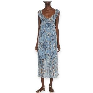 Hannah Artwear Dana Open Back‎ Floral Midi Dress, Blue, Size 2 (US6/8)
